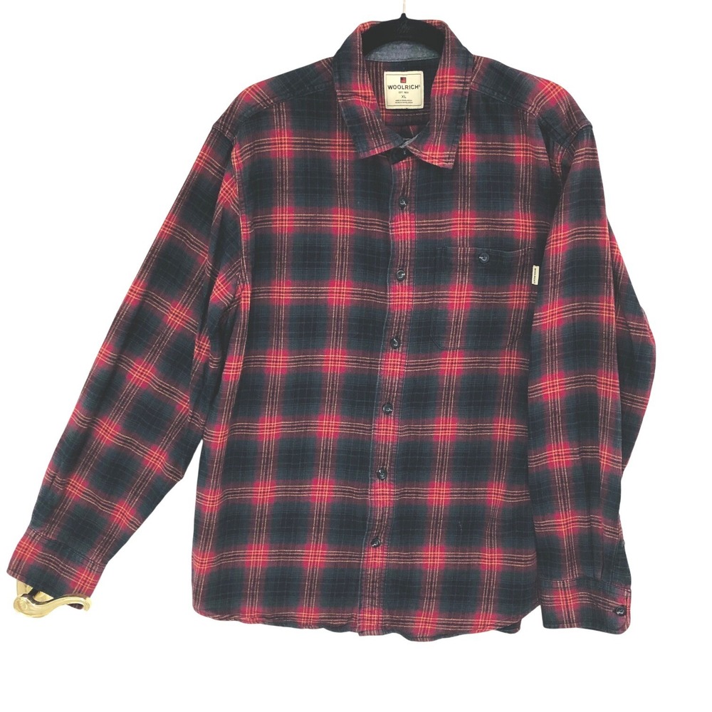 Woolrich Red Plaid Flannel Shirt Gorpcore Shadow Plaid Outdoors Workwear Men XL